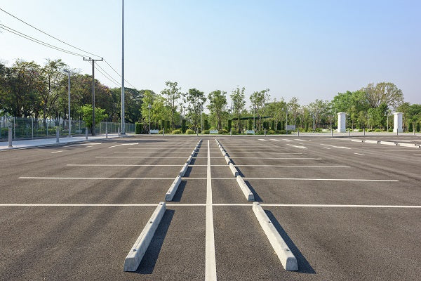 A freshly restriped parking lot